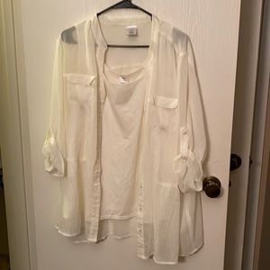 Iridescent Cream Just My Size Blouse & Tank Set